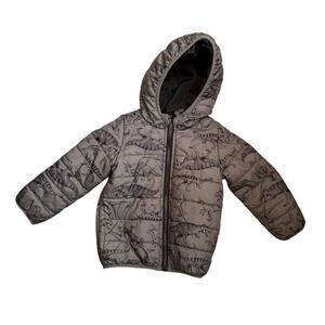 Carters 3T Gray Dinosaur Winter Coat Kids Hooded Puffer Jacket